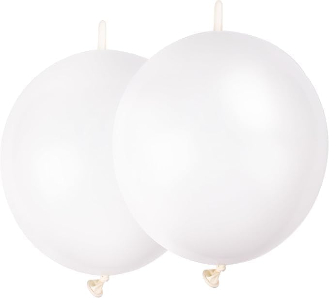 Link Balloons 12 Inch - 100 Pcs Quick Link Balloon Latex Linking Balloons Connected Linkable Balloon Birthday Wedding Party Decorations(White)
