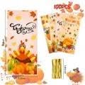 100 PCS Fall Treat Bags(5x11 Inch) with Ties Thankgiving Turkey Goodie Candy Gifts Bags Bulk Autumn Pouches for Thanksgiving Home Party Favors Supplies Decorations Friendsgiving Cellophane Bag