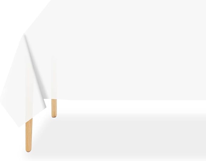 QIKSION White Plastic Table Cloth Disposable 12 Pack, 54 x 108 Inch Tablecloths for Party, Picnic, Birthday, Rectangle Table Cover