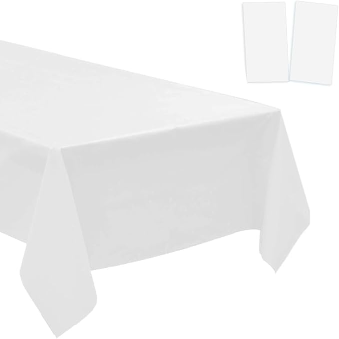 2 Pack Plastic Tablecloths Disposable Table Covers Plastic Table Cloths for BBQ Picnic Birthday Wedding Parties Waterproof and Oil-proof Table Cloth Light Weight Thin White TableCover 54 x 108 In