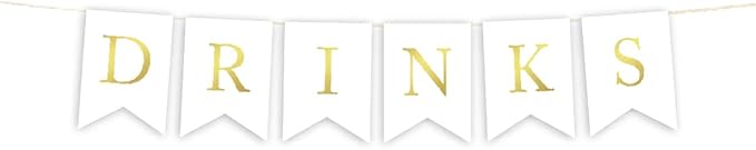 Andaz Press Hanging Bunting Pennant Party Banner with String, Metallic Gold Ink, Drinks, 2-Feet, 1-Set, Includes String
