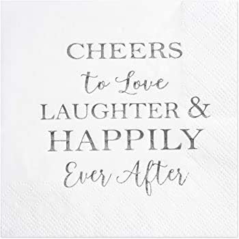 Crisky 3-Ply 50 Count Bridal Shower Napkins Disposable Cocktail Napkins Silver Foil Text Beverage Desert Cake Napkins for Engagement Party Decorations & Wedding Shower, Rehearsal Dinners Napkins