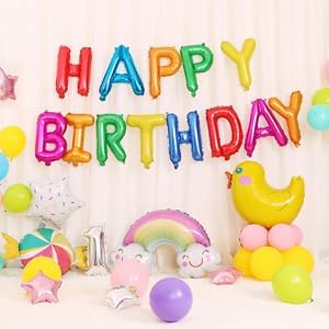 KALOR Rainbow Happy Birthday Balloons Kit with 16 Inch Mylar Foil Letters Balloon and Star Balloons for Birthday Party Decorations Photo Booth Backdrop