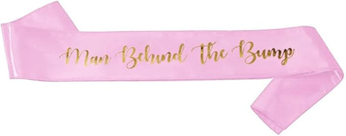 "Man Behind The Bump" Funny Baby Shower Sash for Daddy to Be, Baby Shower Party Decorations Gifts Supplies Dad to Be Baby Gender Reveal Ideas New Father Favors (Pink)