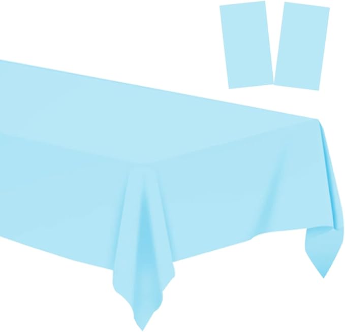 2 Pack Plastic Tablecloths Disposable Table Covers Plastic Table Cloths for BBQ Picnic Birthday Wedding Parties Waterproof and Oil-proof Table Cloth Light Weight Thin LightBlue TableCover 54 x 108 In