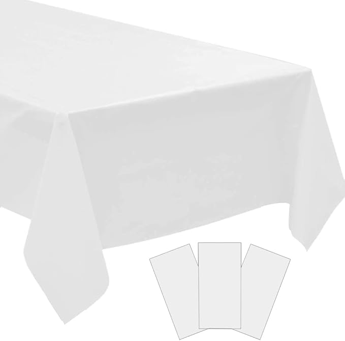 3 Pack White Disposable Tablecloth, 54" x 108" Plastic Table Covers, Decorative Rectangle Tablecloth for Parties, Events, Wedding, Inddors & Outdoors