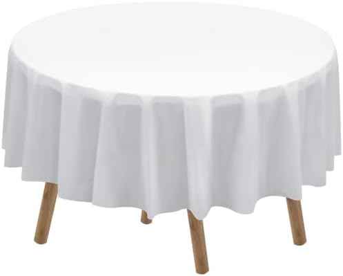 White Plastic Tablecloths 2 Pack Disposable Table Covers 84 Inch Circle Bridal Shower Party Tablecovers PEVA Solid Table Cloths for BBQ Picnic Birthday Wedding Banquet Parties 6 ft Round Table Use