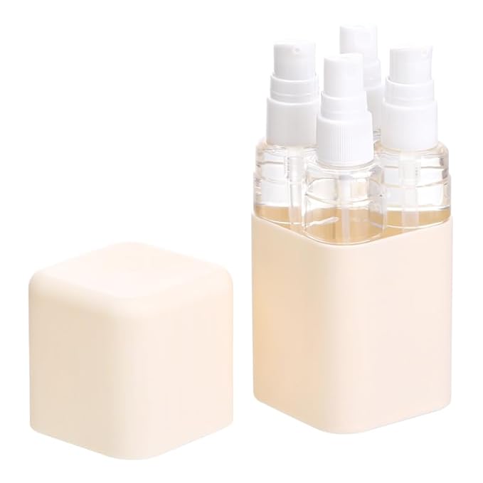 4-in-1 Travel Bottle Set Leak-Proof & TSA Approved - 50ml Refillable Containers Kit for Shampoo, Conditioner, Lotion - Portable Toiletry Accessories with Labels & Storage Box (Beige)