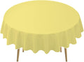 Light Yellow Plastic Tablecloths 2 Pack Disposable Table Covers 84 Inch Circle Bridal Shower Party Tablecovers PEVA Table Cloths for BBQ Picnic Birthday Wedding Banquet Parties 6 ft Round Table Use