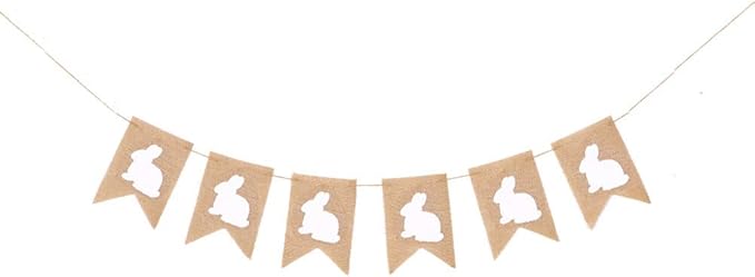 Easter Burlap Banners Decoartions, Rustic Rabbit Bunny Burlap Garland Banners for Easter Day Decorations Happy Easters Day Home Office School Party Supply