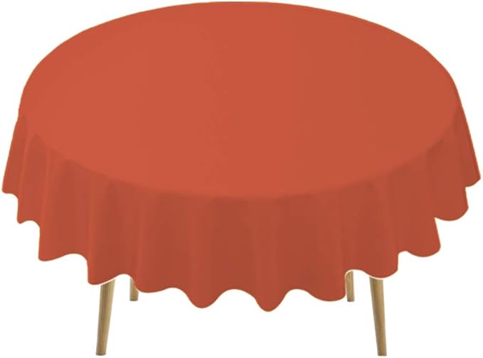 Orange Plastic Tablecloths 2 Pack Disposable Table Covers 84 Inch Circle Bridal Shower Party Tablecovers PEVA Fall Colors Table Cloths for BBQ Picnic Birthday Wedding Parties 6 ft Round Table Use