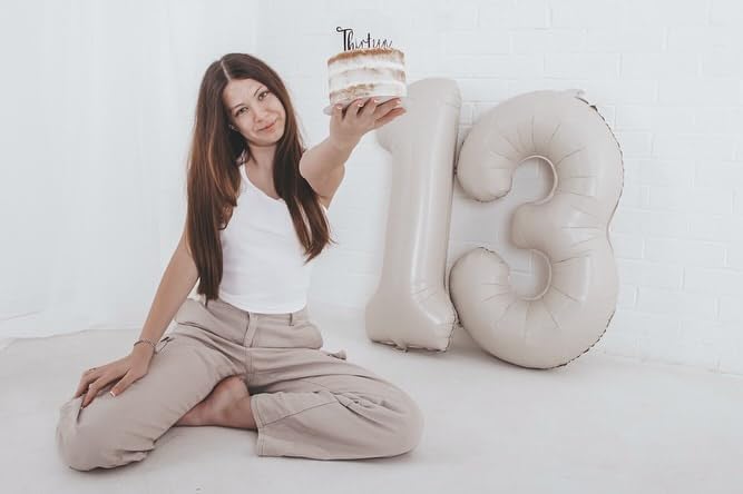 13 Balloon Number, Cream Number 13th 31th Birthday Balloons 40 Inch, 13 or 31 Years Old Cream Birthday Decorations for Boys Girls, 13th Anniversary Decorations