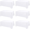 Kesfey 6 Packs White Polyester Table Cloths 90 x132 inch Rectangle High Density Tablecloth Fabric Tablecover for 6 Foot Tables Wrinkle Resistant Washable Table Cloth for Wedding Celebration Buffet