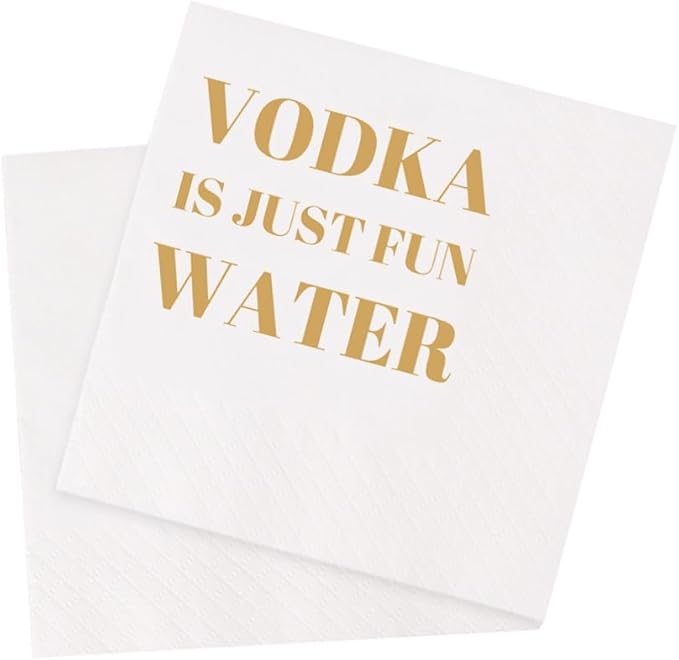 Funny Cocktail Napkins 100Pcs Funny Quotes Saying Disposable Paper Party Napkins 4.5 x 4.5 Two-ply (Vodka Is Just Fun Water Napkins)