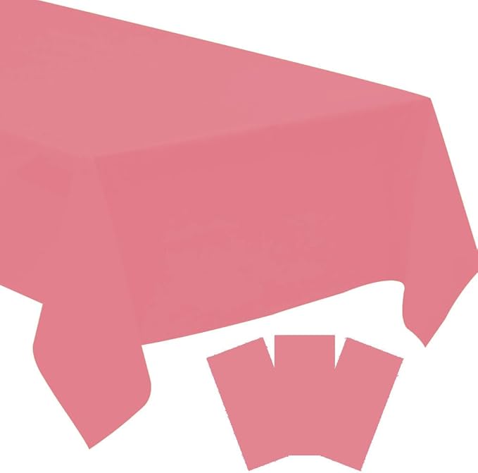 3 Pack Peach Pink Disposable Tablecloth, 54" x 108" Plastic Table Covers, Decorative Rectangle Tablecloth for Parties, Events, Wedding, Inddors & Outdoors