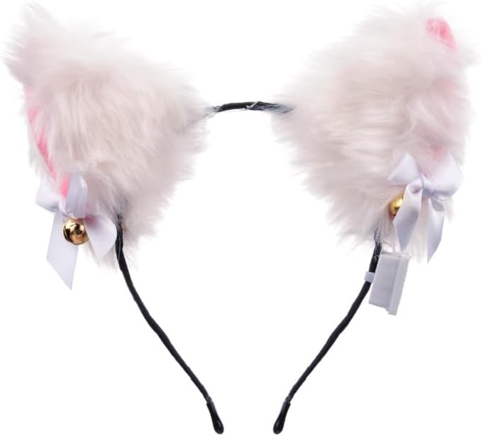 Light Up Headband Cat Ears With Bell Furry Headband Rave Accessories For Women Girls Valentine's Day Party Costume