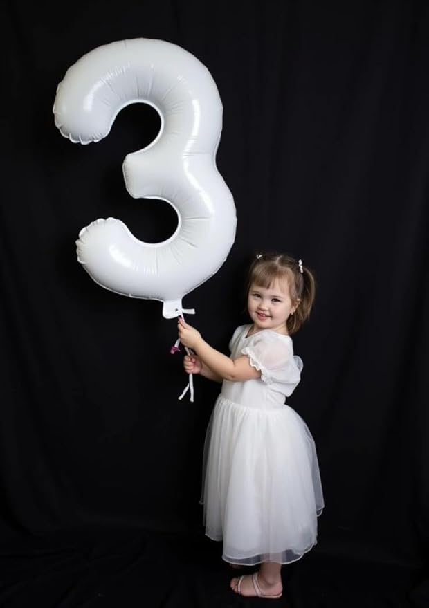 Balloons Number 5 40 Inch, 5 Birthday Balloon for Boys And Girls, White Numbers Balloon for 5, 15, 25, 50 Birthday Party Decoration, Anniversary, Wedding, Single Supplies