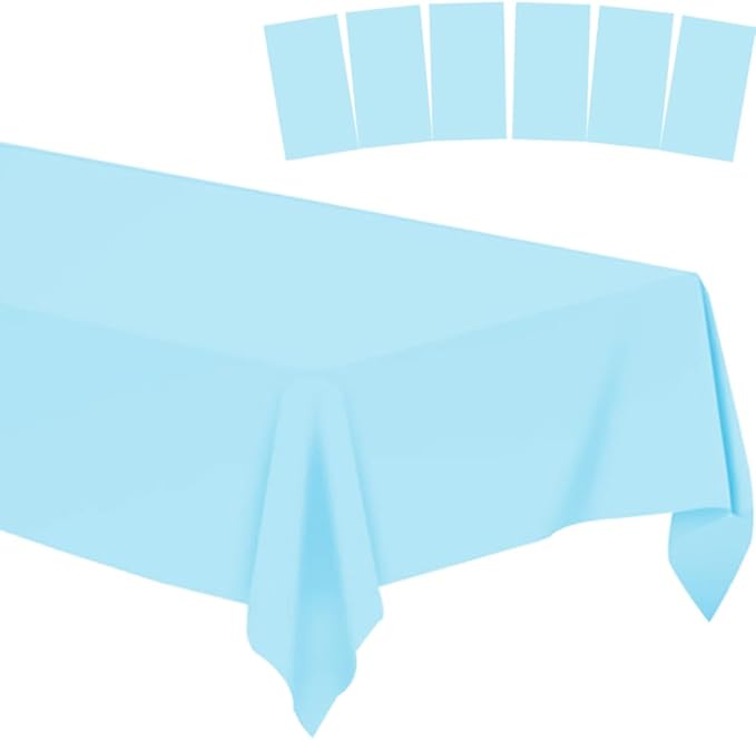 6 Pack Plastic Tablecloths Disposable Table Covers Plastic Table Cloths for BBQ Picnic Birthday Wedding Parties Waterproof and Oil-proof Table Cloth Light Weight Thin Light Blue TableCover 54 x 108 In