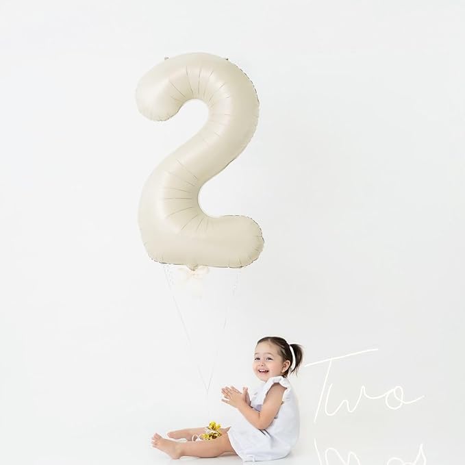 40 Inch Birthday Balloons, Cream Number Balloons for Birthday Party Decoration, Foil Number 2 Ballon for 2, 12, 20, 22, 2026 Celebration, Graduation, Birthdays, Baby Shower, Anniversary Decor