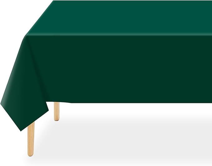 QIKSION Dark Green Plastic Table Cloth Disposable 12 Pack, 54 x 108 Inch Tablecloths for Party, Christmas Decorations, Rectangle Table Cover