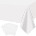 MRJ 4 Pack White Plastic Table Cloth 54 x 108 Inch Disposable Rectangle Waterproof Table Cover for Birthday Baby Shower Wedding