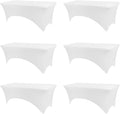Table Covers for 8 Foot Tables, 6 Pack White Washable and Wrinkle Resistant Stretch Tablecloths Rectangle 8ft for Events, Wedding, Banquets, Parties
