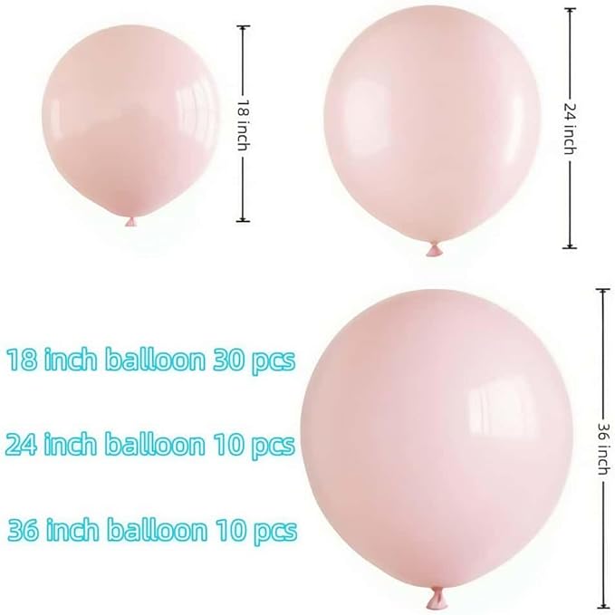 50 Pcs Light Pink Balloons Kit 18 24 36 Multi Sizes Macaron Pink Giant Balloon, Use for Pool Party Birthdays, Weddings, Events Party Decoration Supplies