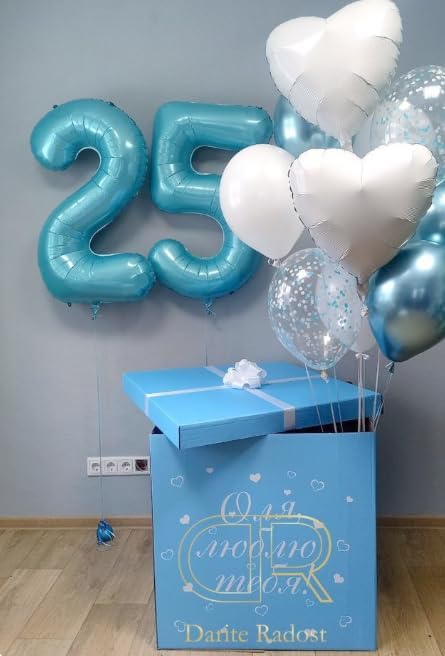 Pearl Blue 7 Number Balloon, 7 Birthday Balloon 40 Inch, Digital Balloons for 7 17 27 70 77 Party Celebration Decorations Supplies, Mylar Foil Numbers Balloon for Seven Wedding Anniversary