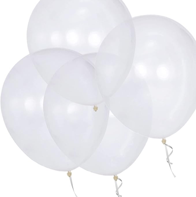 Clear Latex Balloons 100 Pack 12 Inch Transparent Party Balloons with 2 Rolls of Ribbon Clear Round Helium Balloons for Birthday Wedding Baby Shower Party Decorations Supplies (Transparent balloons)