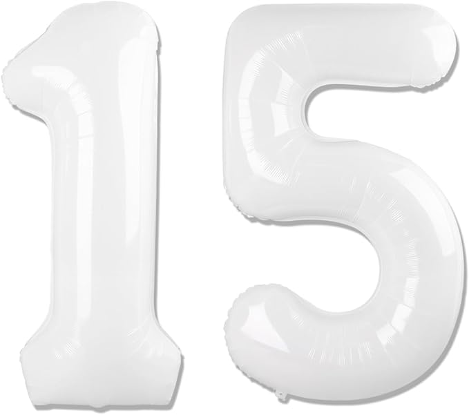 White Number 15 Balloon 40 inch, 15 Number Balloons, 15th White Birthday Decorations for Girls Boys 15 Year Old Party Supplies