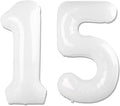 White Number 15 Balloon 40 inch, 15 Number Balloons, 15th White Birthday Decorations for Girls Boys 15 Year Old Party Supplies