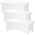Fixwal 3 Pack White Table Cloths Rectangle 8FT, Tablecloths Rectangular Stretch Spandex Fitted Table Covers 8FT for Parties, Trade Shows, Banquet, Weddings, Buffet, Graduation Decorations