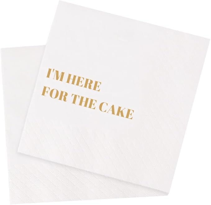 Funny Cocktail Napkins 100Pcs Funny Quotes Saying Disposable Paper Party Napkins 4.5 x 4.5 Two-ply (I'm Here for the Cake Napkins)