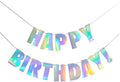 Fermus Pre-Strung Holographic Happy Birthday Banner - NO DIY - Iridescent White Hanging Bunting Garland Party Decorations