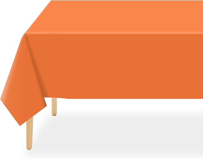QIKSION Orange Plastic Table Cloth Disposable 12 Pack, 54 x 108 Inch Tablecloths for Party, Graduation, Halloween, Thanksgiving Decorations, Harvest, Fall, Rectangle Table Cover