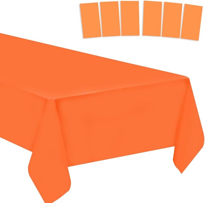 6 Pack Orange Plastic Tablecloths Disposable Table Covers Orange Table Cloths BBQ Picnic Birthday Christmas Parties Covers Waterproof Oil-proof Table Cloth Thin Party Orange Table Cloths 54 x 108 In