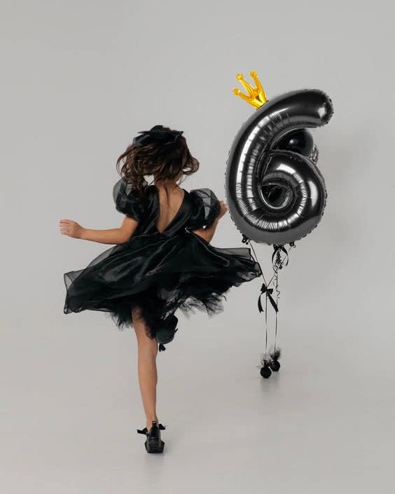 Black 6 Balloon, 40 Inch Number Balloon, wednesday Party Decorations, Black Party Supplies 6th Balloons for Birthday, 6 Birthday Balloon, Number 6 Balloon.