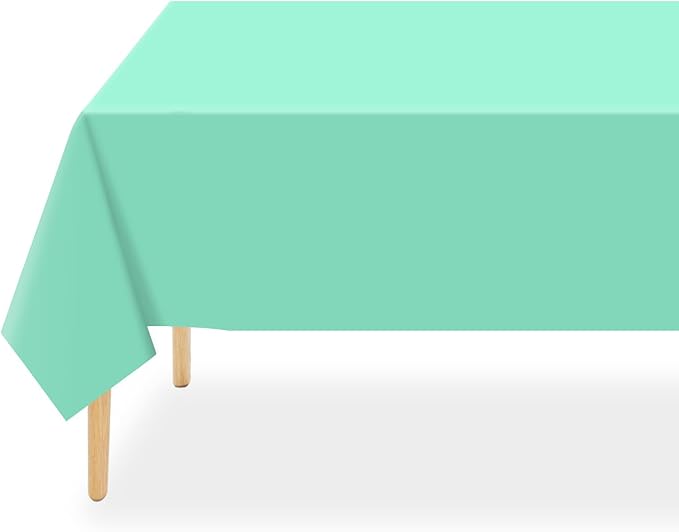 QIKSION Fresh Mint Plastic Table Cloth Disposable 12 Pack, 54 x 108 Inch Tablecloths for Party, Birthday, Rectangle Table Cover
