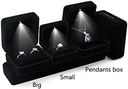 Velvet Metal Glossy with LED Pendant Box Necklace Box Couple Bracelet Box Jewelry Gift Box Case for Valentine's Day Anniversary Wedding Engagment Christmas - Black