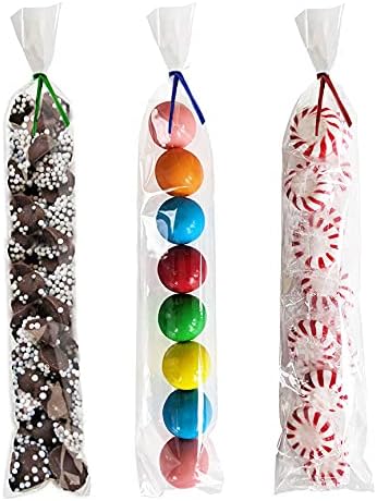 Purple Q Crafts Clear Plastic Cellophane Bags with 4" Colored Twist Ties for Gifts Party Favors (2"x10" 100 Pack)