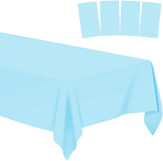 4 Pack Plastic Tablecloths Disposable Table Covers Plastic Table Cloths for BBQ Picnic Birthday Wedding Parties Waterproof and Oil-proof Table Cloth Light Weight Thin Light Blue TableCover 54 x 108 In