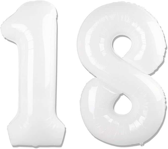 White Number 18 Balloon 40 inch, 18 Number Balloons, 18th White Birthday Decorations for Girls Boys 18 Year Old Party Supplies