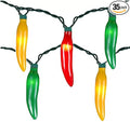Multicolor Chili Pepper Christmas Lights Plug in, 13.6Ft Outdoor Christmas Decorations Lights with 35 LED Red Green and Yellow Chili Pepper Fiesta Light for Kitchen Patio Mexican Party Bar Garden