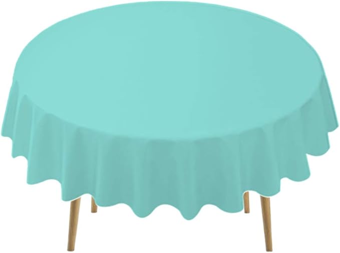 Aqua Blue Plastic Tablecloths 2 Pack Disposable Table Covers 84 Inch Circle Baby Shower Party Tablecovers PEVA Seafoam Blue Table Cloths for BBQ Picnic Birthday Wedding Parties 6 ft Round Table Use
