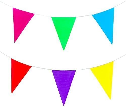 Super Z Outlet 100 Foot Long Multicolored Plastic Pennant Party Rainbow String Curtain Banner for Decorations, Birthdays, Event Supplies, Festivals, Children & Adults
