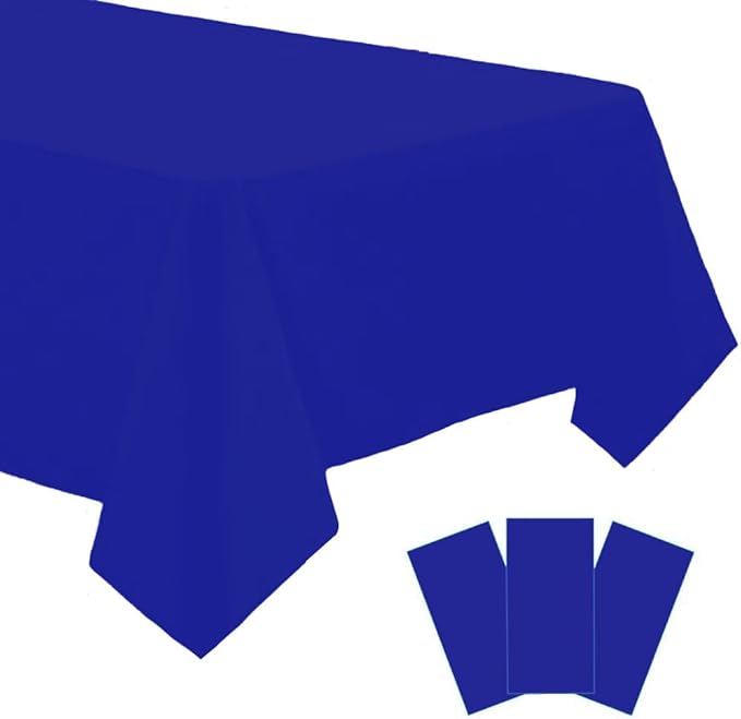 3 Pack Blue Disposable Tablecloth, 54" x 108" Plastic Table Covers, Decorative Rectangle Tablecloth for Parties, Events, Wedding, Inddors & Outdoors