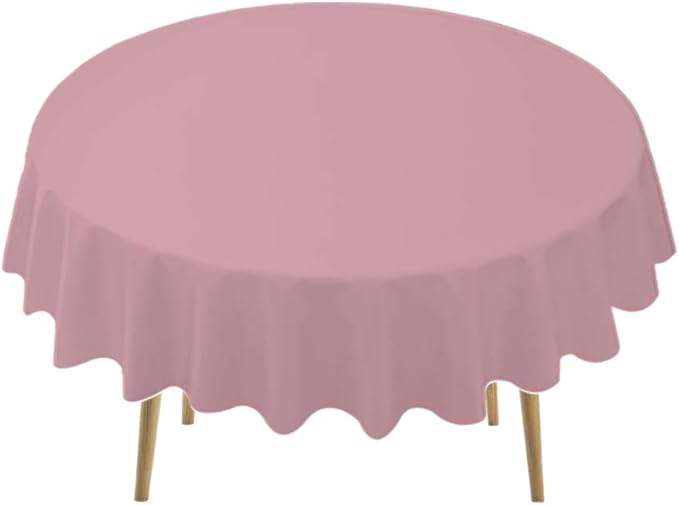 Pink Plastic Tablecloths 2 Pack Disposable Table Covers 84 Inch Circle Bridal Shower Party Tablecovers PEVA Vinyl Table Cloths for BBQ Picnic Birthday Wedding Banquet Parties 6 ft Round Table Use