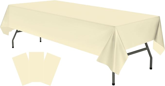 Plastic Ivory Tablecloths 3 Pack Cream Disposable Table Covers 54" x 108" Milky White Table Cloths for Bridal Shower Parties Picnic Engagements Weddings Birthdays, Fits 6 to 8 Foot Rectangle Tables