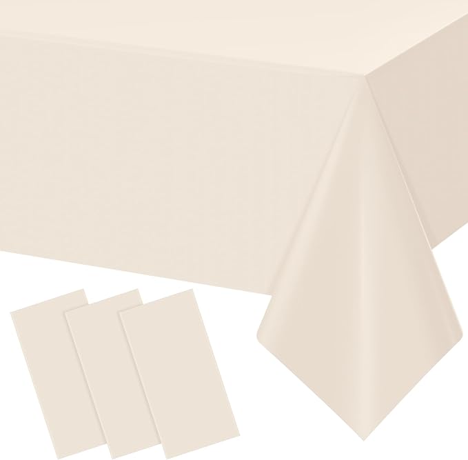 3Pcs Beige Tablecloths for Rectangle Tables,Disposable Plastic Ivory Table Cloth,Waterproof Cream Table Cover for Birthdays Weddings Anniversary Party Decorations,54 x 108 Inch