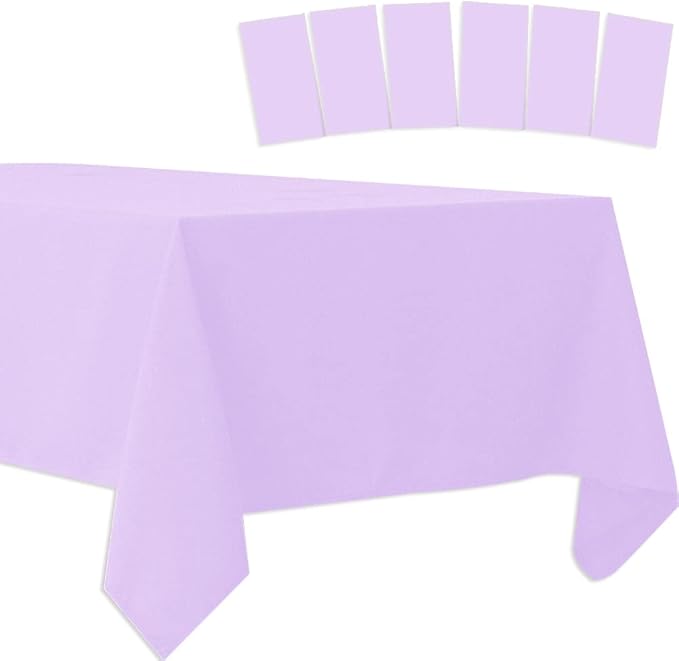 6 Pack Plastic Tablecloths Disposable Table Covers Plastic Table Cloths for BBQ Picnic Birthday Wedding Parties Waterproof and Oil-proof Table Cloth Light Weight Light Purple TableCover 54 x 108 In